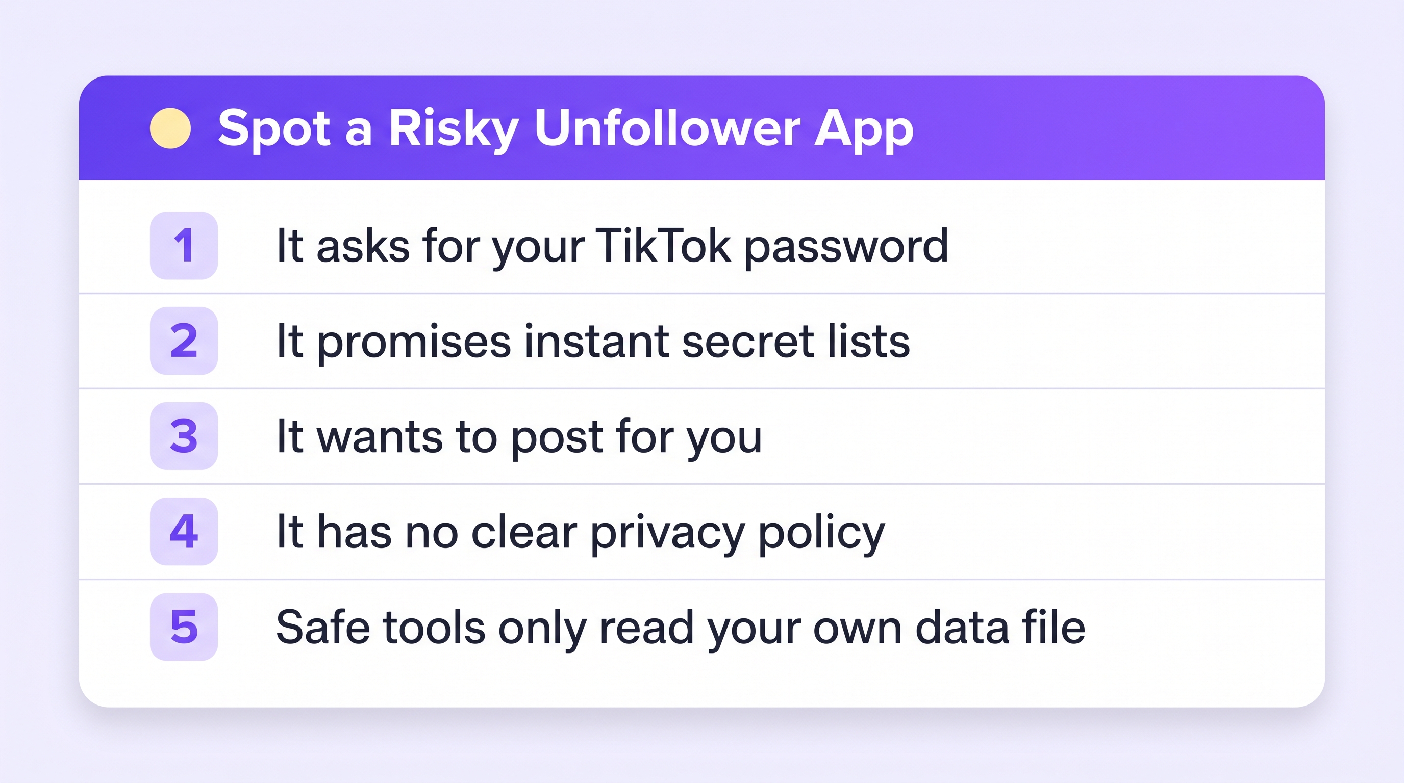 Five red flags that a TikTok unfollower app is risky