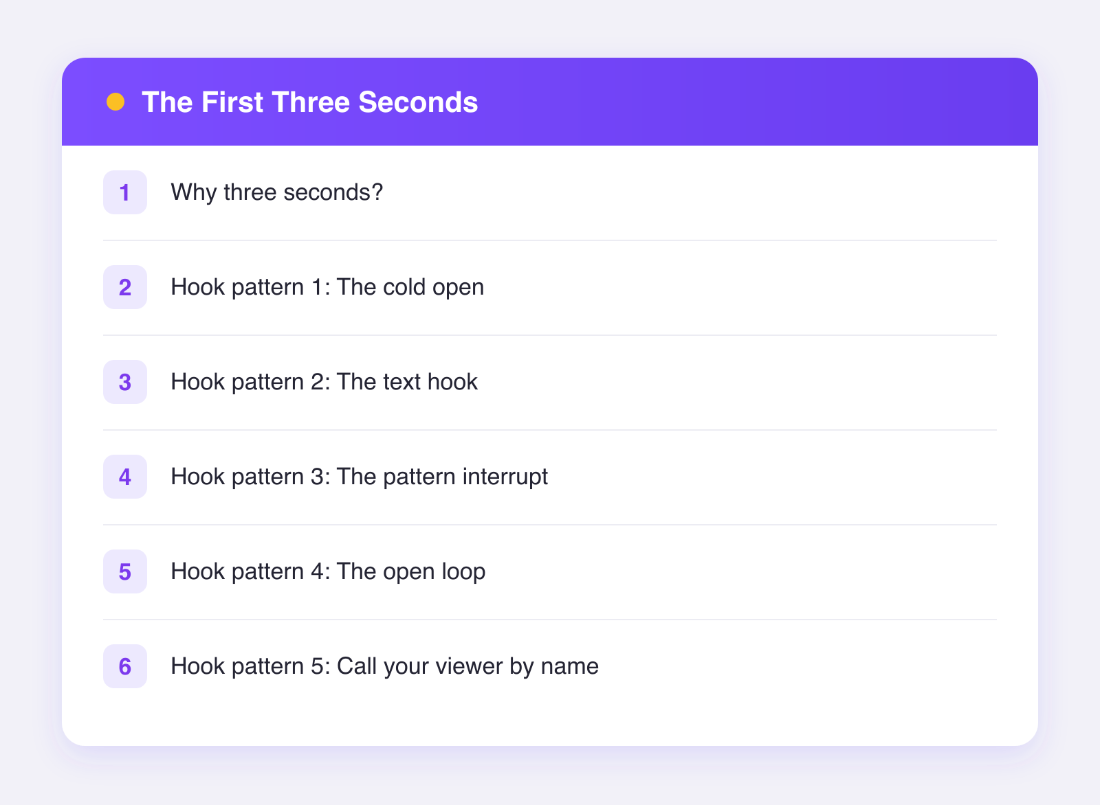 What this guide covers: why three seconds?, hook pattern 1: the cold open, hook pattern 2: the text hook and more