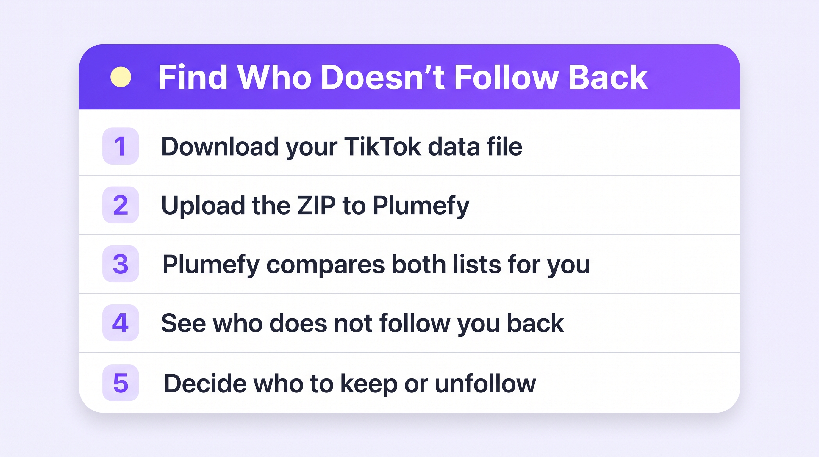 Five simple steps to find who does not follow you back on TikTok using your own data and Plumefy